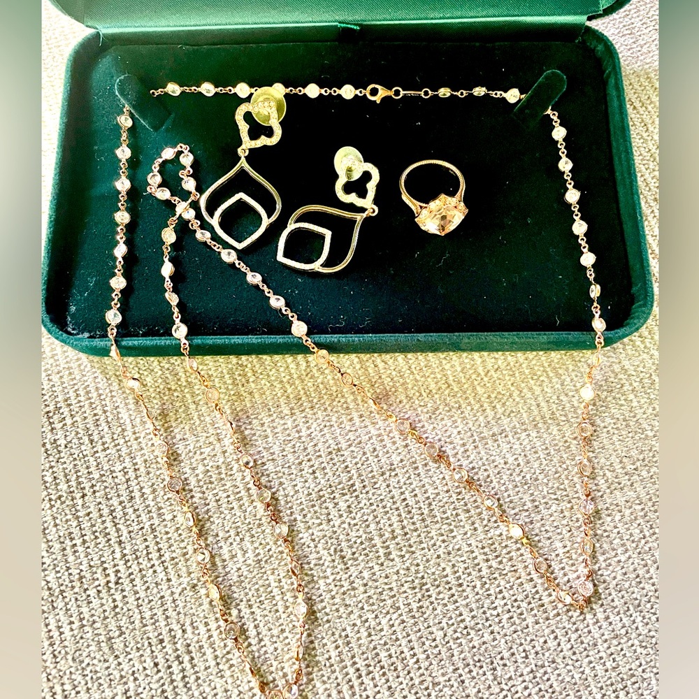 Lafonn Classic Rose Gold Necklace & Morganite Ring w/bonus earrings